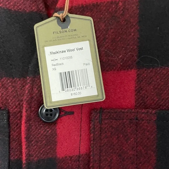 Filson NWT Vest 100% Wool Buffalo Plaid XS - Picture 3 of 7